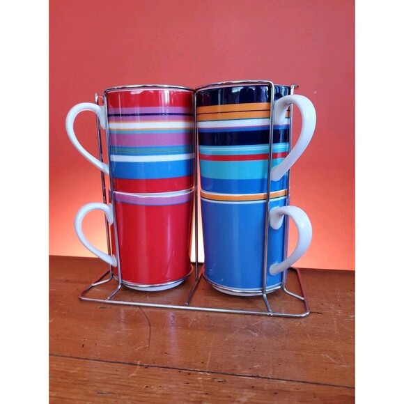 4 Lenox DKNY Urban Essentials Stackable Coffee / Tea Cups With Storage Rack - Picture 1 of 9